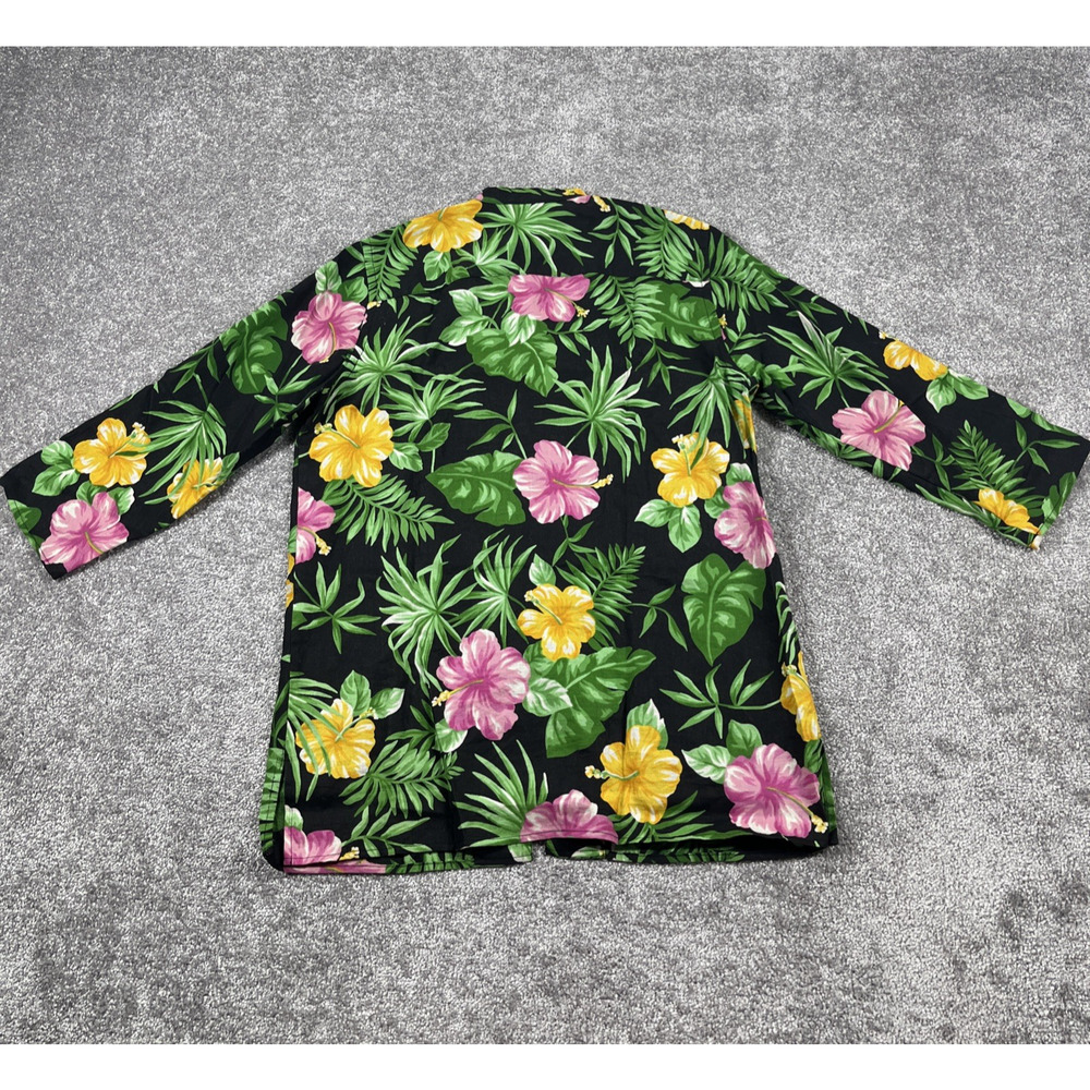 Lauren Ralph Lauren Kimono Womens Small Linen Button Knots Hibiscus Vacation - Picture 8 of 13